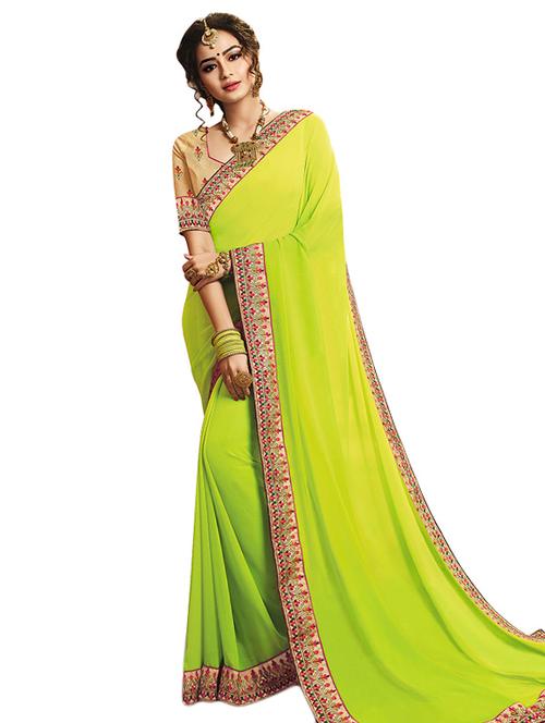 lime yellow bordered saree with blouse - 15647715 - Very Small Image - 1