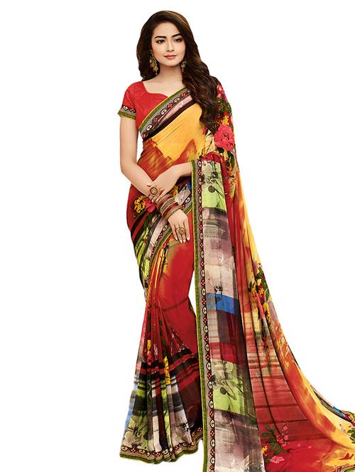 abstract printed saree with blouse - 15647727 - Very Small Image - 1