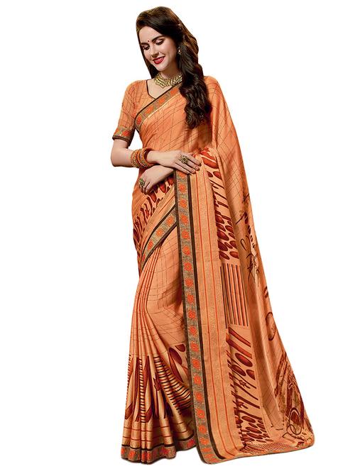 checkered printed saree with blouse - 15647732 - Very Small Image - 1