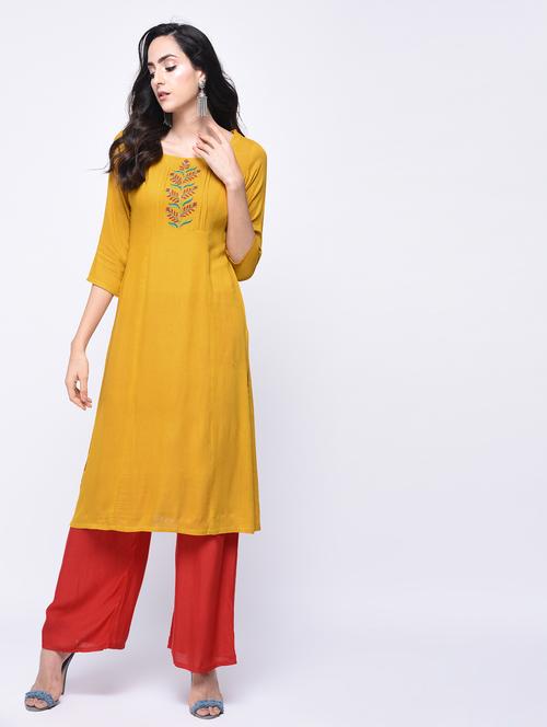 embroidered straight kurta - 15647800 - Very Small Image - 1