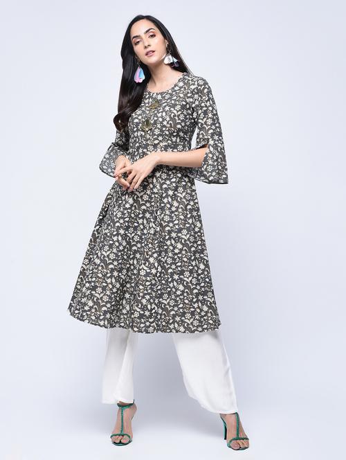 a-line printed slit sleeves kurta - 15647846 - Very Small Image - 1