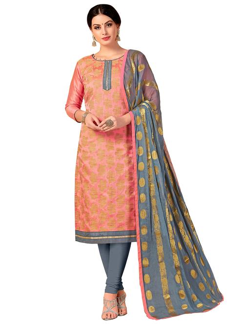 zari self-design unstitched churidaar suit - 15649332 - Very Small Image - 1