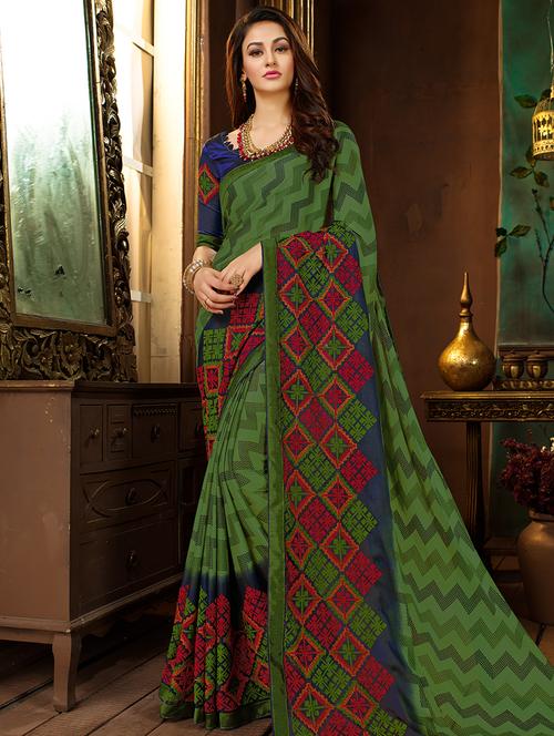 chevron printed saree - 15649566 - Very Small Image - 1