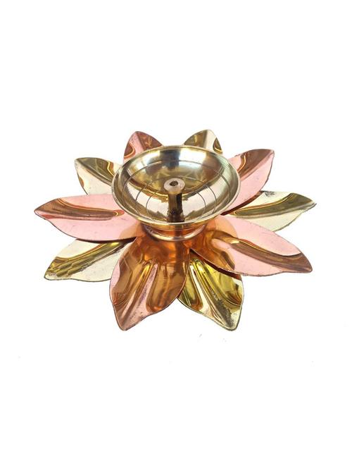 design multi color brass lotus akhand kuber diya with mirror finish base diya jyot puja - 15650136 - Very Small Image - 1