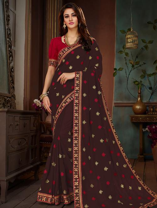 floral border embroidered saree - 15650435 - Very Small Image - 1