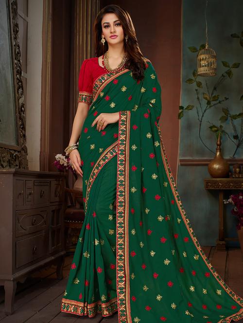 floral border embroidered saree - 15650437 - Very Small Image - 1