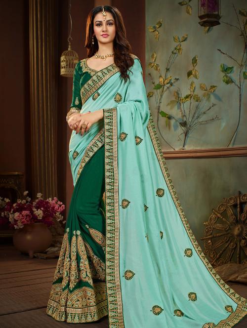 floral embroidered half & half saree - 15650442 - Very Small Image - 1