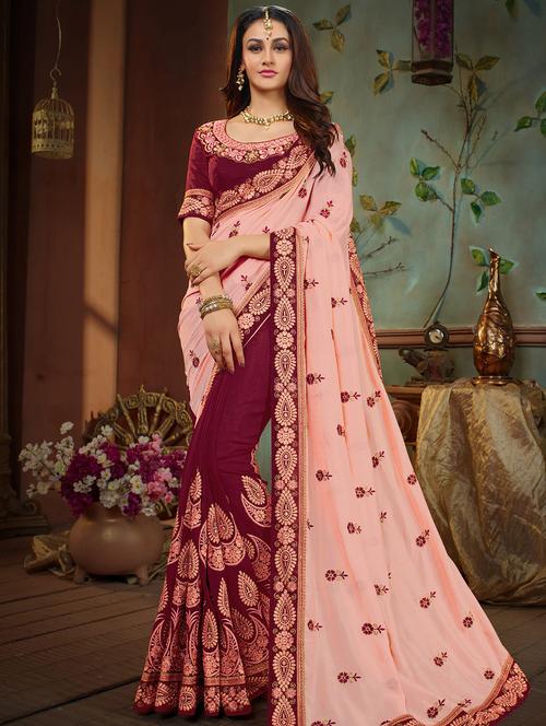 floral embroidered half & half saree - 15650443 - Very Small Image - 1