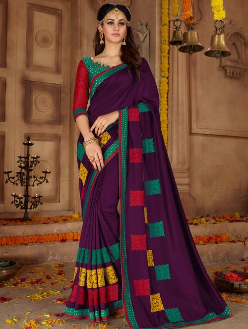 lace border resham embroidered saree - 15650456 - Very Small Image - 1