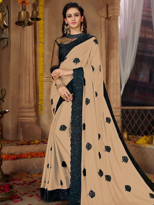 floral sequined embroidered saree - 15650459 - Very Small Image - 1