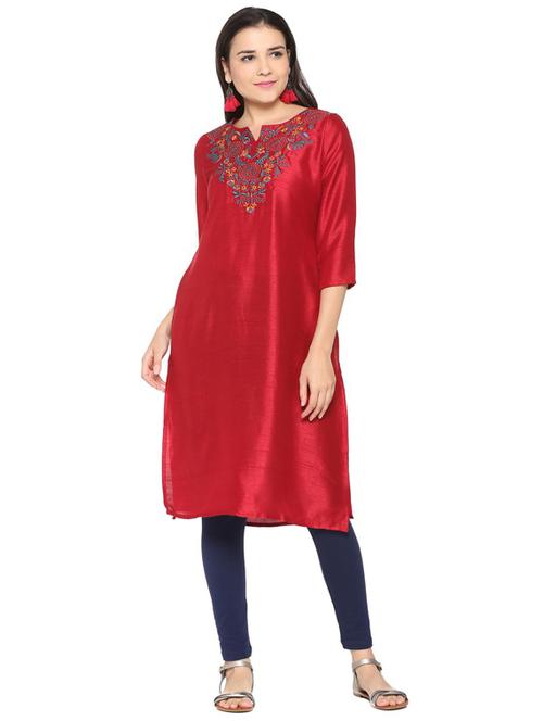 embroidered synthetic straight kurta - 15650920 - Very Small Image - 1