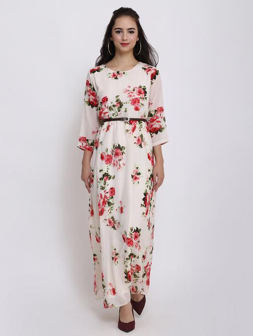 three quarter sleeved floral maxi dress - 15651118 - Very Small Image - 1