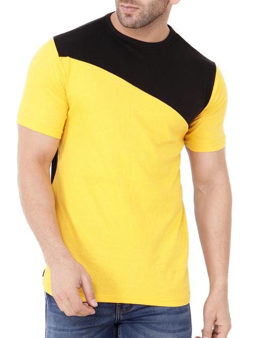yellow cotton color block t-shirt - 15651737 - Very Small Image - 1