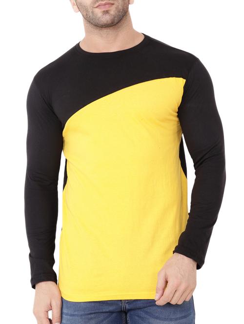 yellow cotton color block t-shirt - 15651748 - Very Small Image - 1