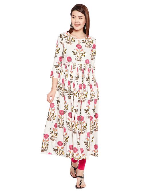 floral placket detail flared kurta - 15652384 - Very Small Image - 1