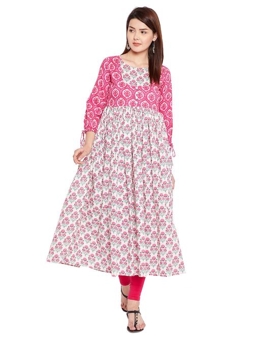 floral placket detail flared kurta - 15652389 - Very Small Image - 1