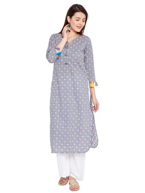 printed straight kurta with tassels - 15652392 - Very Small Image - 1