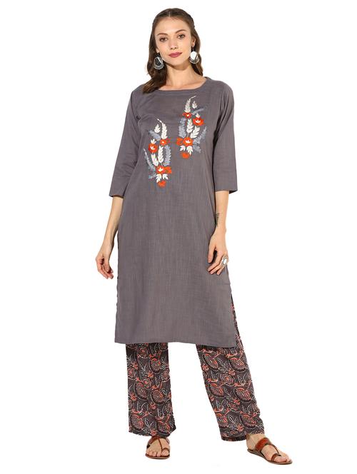 embroidered kurta with palazzo set - 15652571 - Very Small Image - 1
