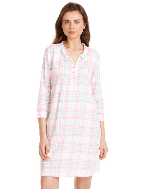 button detail checkered sleepshirt - 15653153 - Very Small Image - 1