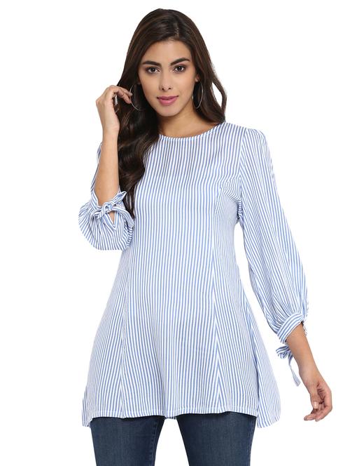 striped tie knot sleeved tunic - 15653464 - Very Small Image - 1