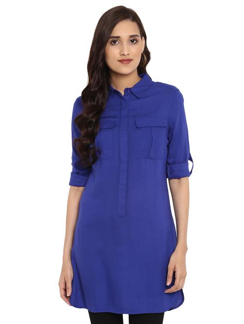 women blue solid a-line kurti - 15653470 - Very Small Image - 1