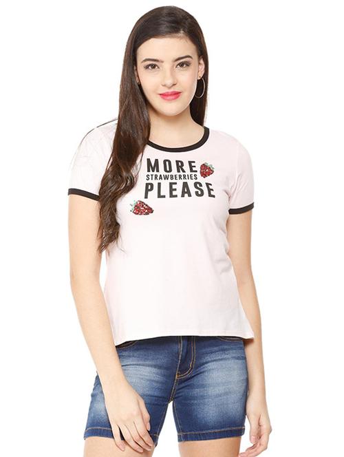 contrast edge slogan print sequined tee - 15654655 - Very Small Image - 1