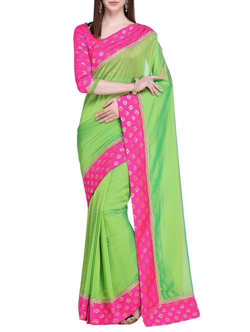 contrast zari lace border saree with blouse - 15655066 - Very Small Image - 1