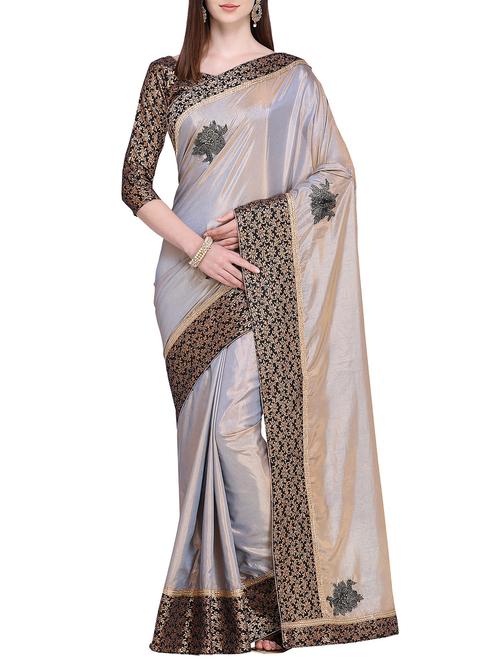 floral patchwork embroidered saree with blouse - 15655067 - Very Small Image - 1