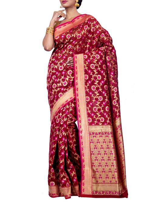 floral motif chanderi banarasi saree - 15655094 - Very Small Image - 1
