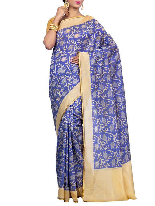 floral motif chanderi banarasi saree - 15655099 - Very Small Image - 1