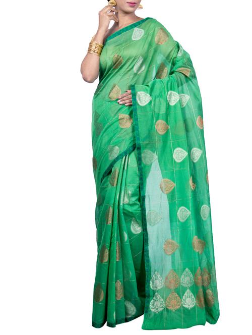zari motif chanderi banarasi saree - 15655101 - Very Small Image - 1