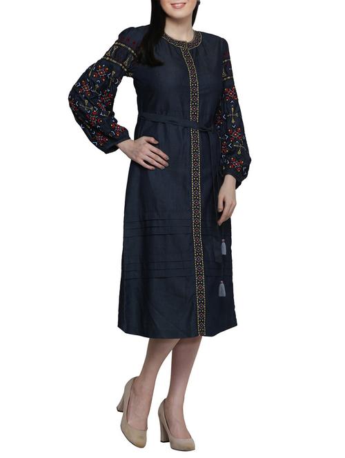 concealed placket embroidered dress - 15655516 - Very Small Image - 1