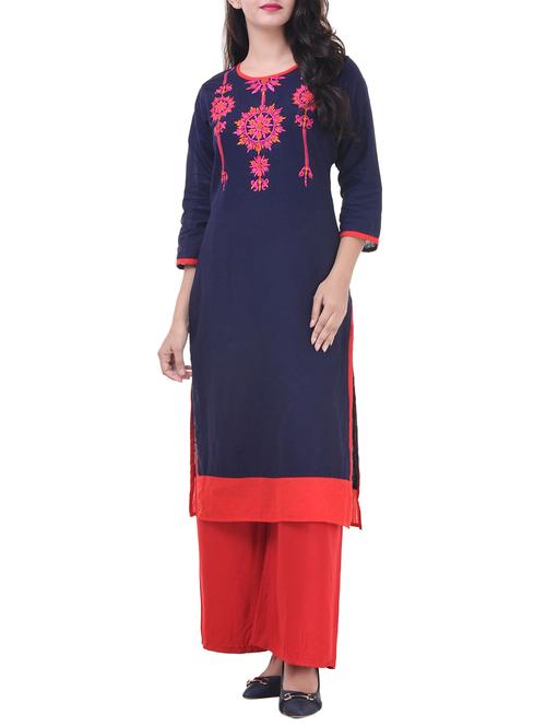 embroidered kurta with palazzo set - 15655652 - Very Small Image - 1