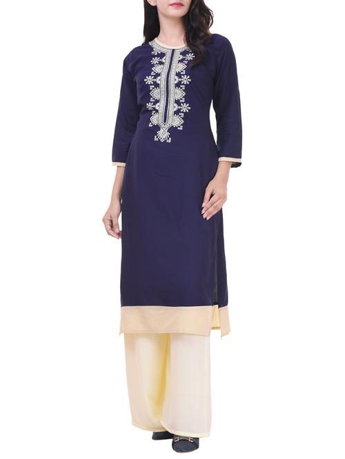 embroidered kurta with palazzo set - 15655653 - Very Small Image - 1