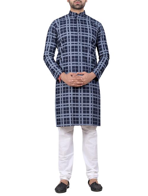 dark blue cotton kurta pyjama set - 15656064 - Very Small Image - 1
