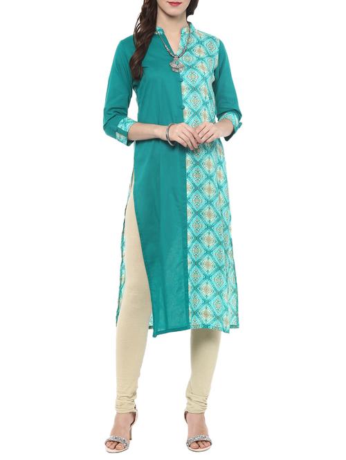 teal printed straight kurta - 15656526 - Very Small Image - 1