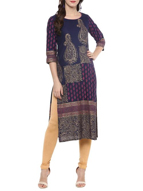 foil print straight kurta - 15656527 - Very Small Image - 1