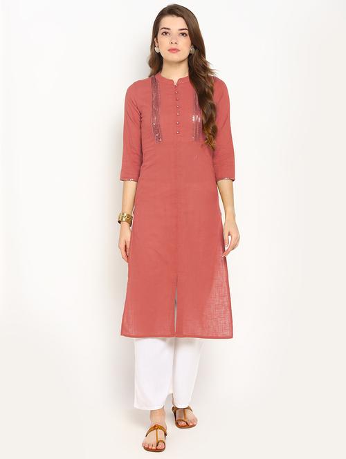 coral embellished straight kurta - 15656885 - Very Small Image - 1