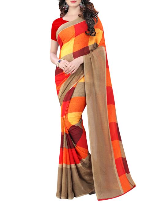 checkered printed saree with blouse - 15657292 - Very Small Image - 1
