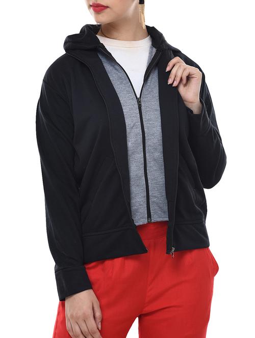 hooded black woollen sweatshirt - 15657301 - Very Small Image - 1