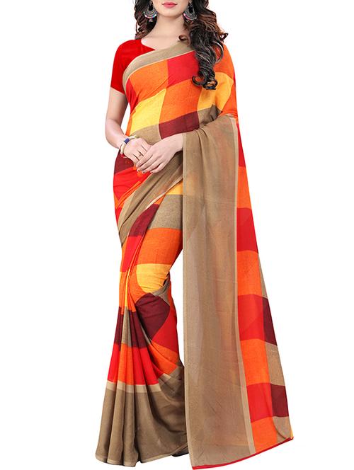 checkered printed saree with blouse - 15657428 - Very Small Image - 1