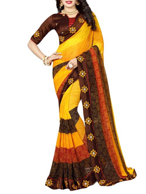 color block printed saree with blouse - 15657559 - Very Small Image - 1