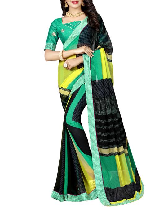 colour block printed saree with blouse - 15657560 - Very Small Image - 1