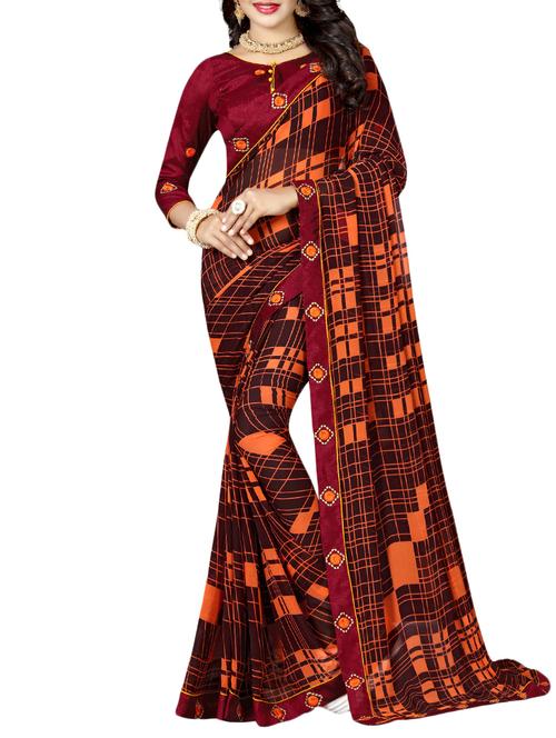 checkered printed saree with blouse - 15657561 - Very Small Image - 1