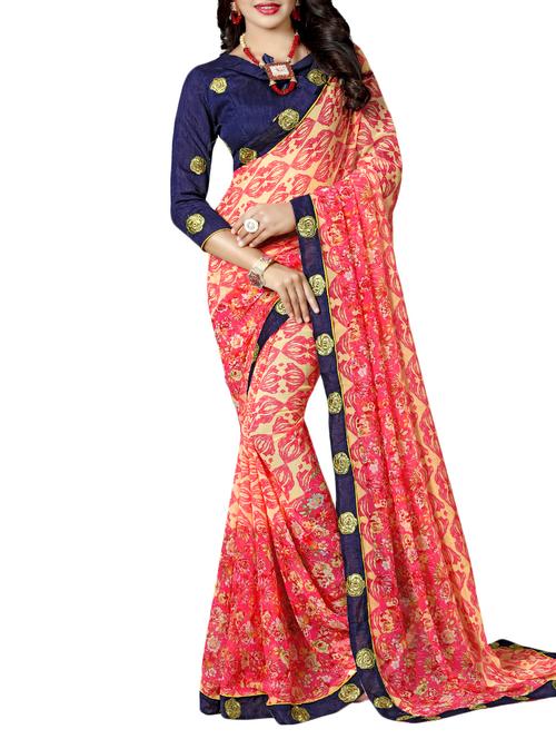 floral printed saree with blouse - 15657569 - Very Small Image - 1