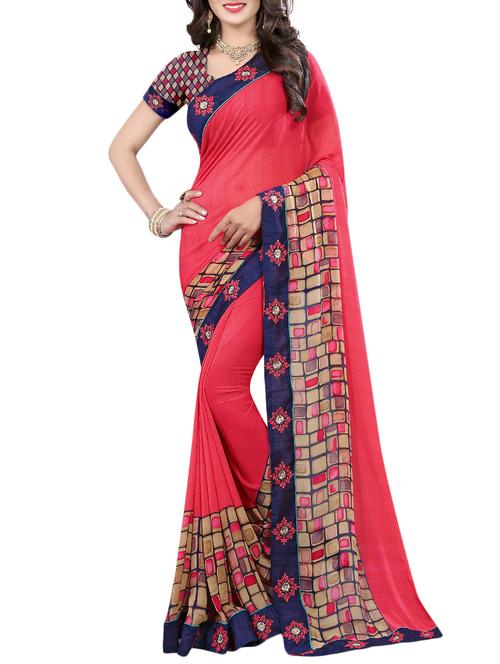 checkered printed saree with blouse - 15657581 - Very Small Image - 1