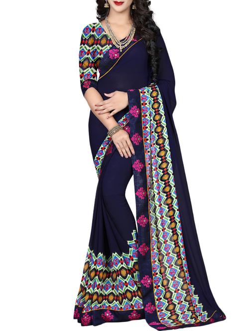 embroidered lace printed saree with blouse - 15657582 - Very Small Image - 1