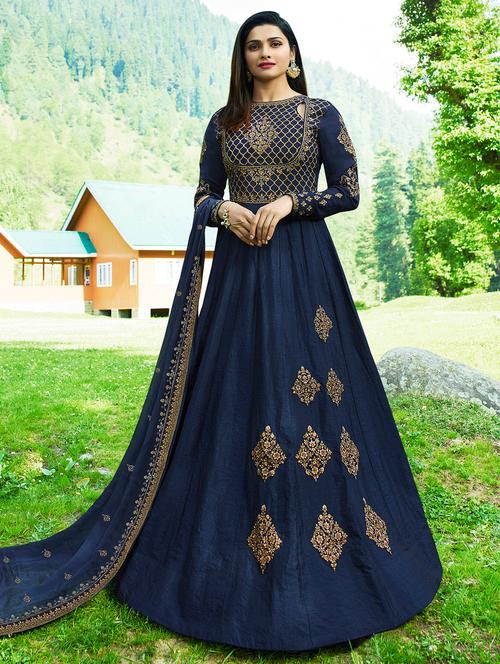 embroidered semi-stitched kalidaar suit with dupatta - 15657638 - Very Small Image - 1