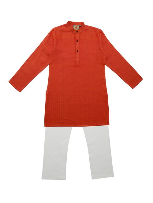 orange cotton kurta set - 15657732 - Very Small Image - 1