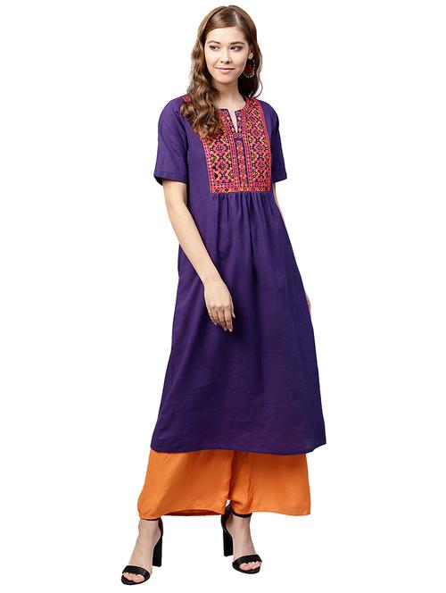 embroidered a-line kurta - 15657790 - Very Small Image - 1